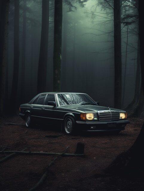 ailab.design_mercedes_car_background_dark_forest_year_1990_012c66c4-9271-44b9-9a4e-19cb199db24d