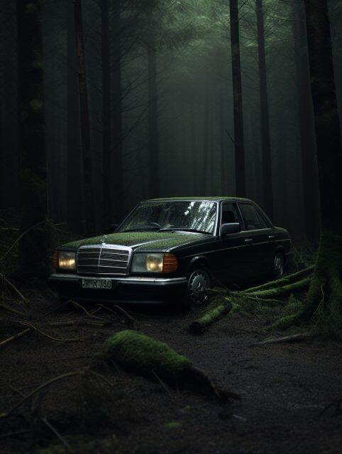 ailab.design_mercedes_car_background_dark_forest_year_1990_c6445c0f-ebb7-49bf-bfcf-80bb27ca1f2d