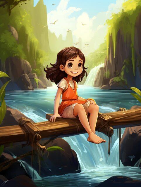 ailab.design_a_little_girl_on_a_wooden_log_raft_on_a_river_wher_54eb72ce-a214-40bd-8746-8ceab6397fa8