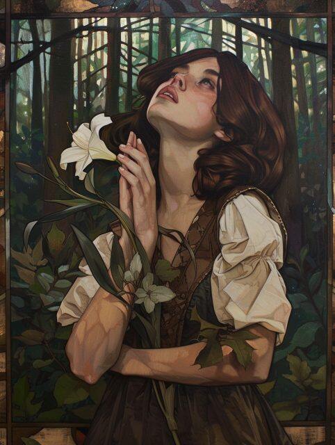 ailab.design_forest_Mucha_style_girl_holding_lilies_in_her_hand_804057ee-b2c1-4ed3-b9f8-a29f739d6692