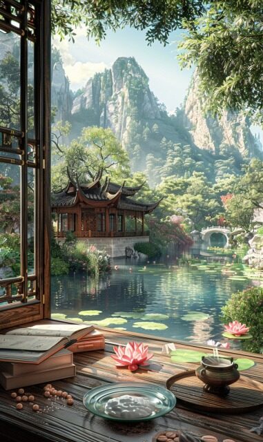 夏日中国园林风景效果展示